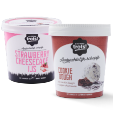 Noordertrots banaan toffee, citroen taart, strawberry cheesecake of (vegan) cookie dough ijs